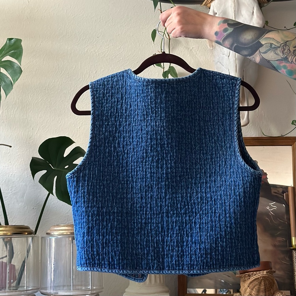 Striped Blue Button Down Vest - image 4